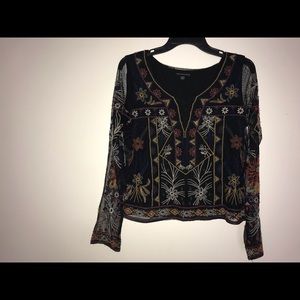 embroidered semi-mesh shirt